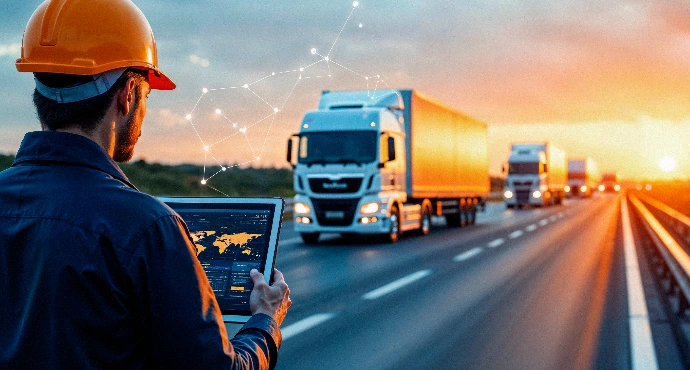 Fleet supervisor monitoring connected trucks on a tablet